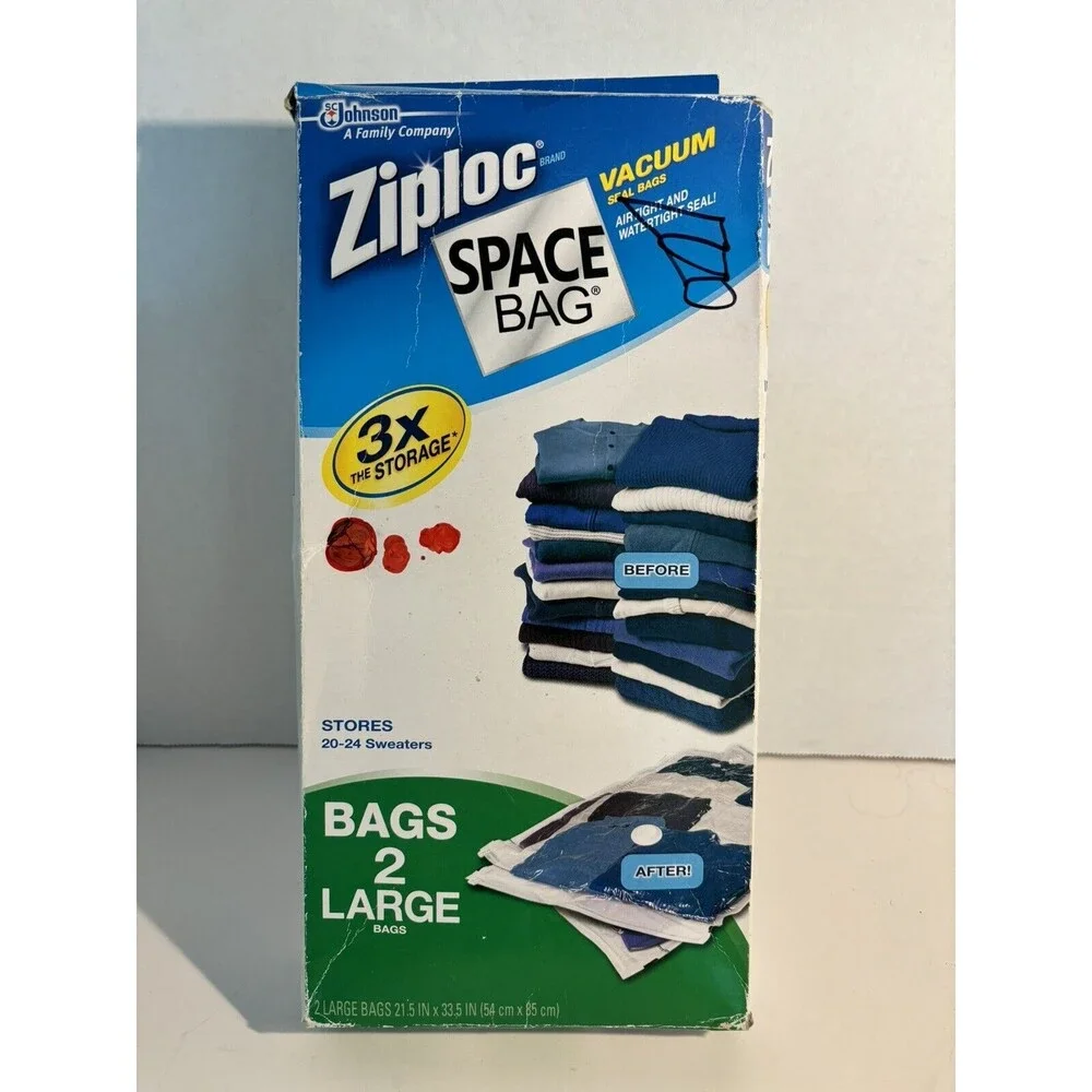 Ziploc Space Bag 2 Large Flats 3x the Storage Compression Bags 20-24 Sweaters